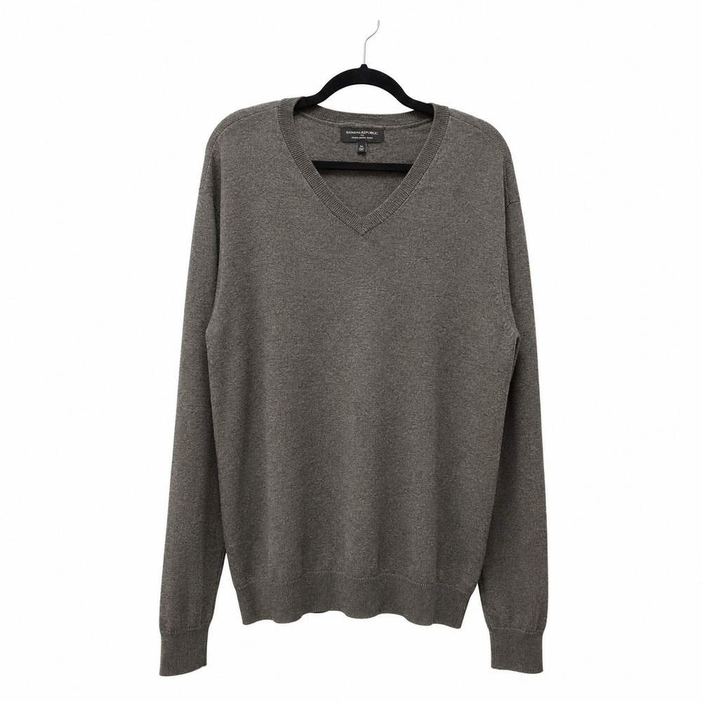 Banana Republic 100% Merino Wool V-Neck Lightweight Knit Sweater Mens XL Gray